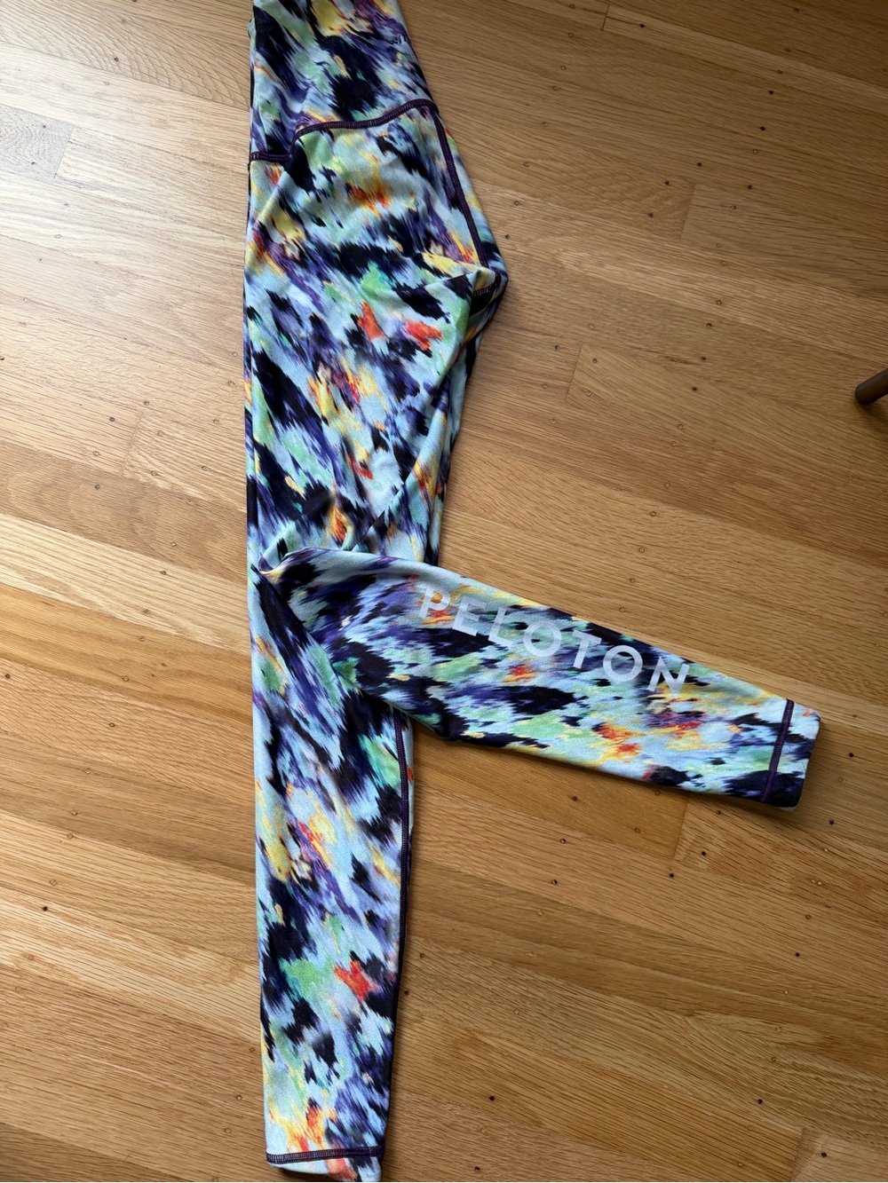 Peloton Multicolor Abstract Print Leggings with Mint and Yellow Accents